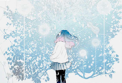 anime girl blue tree winter GIF by Funnysmileyface